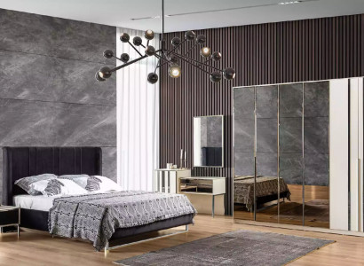 Bed 2x Nightstands 6-piece Bedroom Wardrobe Design Modern Luxury
